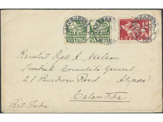 Sweden. Facit 239C, 235C cover , 2x5+15 öre on cover sent from LANDSKRONA 17.1.34 to …
