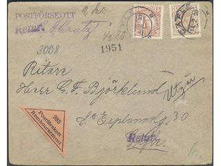 Sweden. Facit 73, 84 cover , 3+15 öre on local cash on delivery printed matter cancelled …