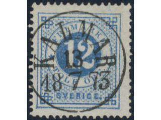Sweden. Facit 21i used, 12 öre clear blue on ordinary paper. EXCELLENT cancellation …