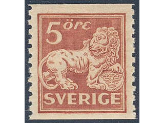 Sweden. Facit 142Acc ★★ , 5 öre brown-red, type II, watermark inverted lines.