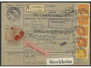 Sweden. Facit 168, 157 cover , 35 öre + 4x1 kr on address card for insured parcel sent …