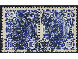 Sweden. Facit 31. FINLAND. STOCKHOLM 8.9.95 on Finnish stamps 2x25 penni (pair).