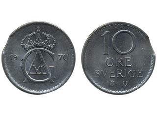Coins, Sweden. Gustav VI Adolf, MIS II.9, 10 öre 1970. Mint error – minor edge clip. 01/0.
