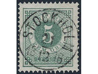 Sweden, Sverige, Sverige, Sverige. Facit 30b used, 5 öre dull bluish green. EXCELLENT …