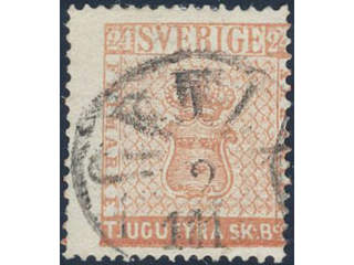 Sweden. Facit 5b v used , 24 skill orange-red, thin paper with variety parts of two …