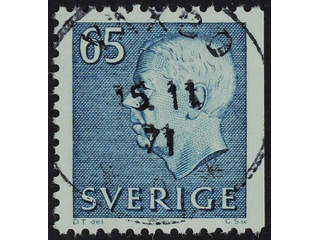 Sweden. Facit 435B used , 1971 Gustaf VI Adolf, type 3 65 öre blue-green, imperf at …