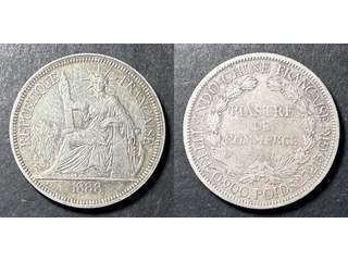 Franska Indokina 1 piastre 1888, VF-XF rengjord