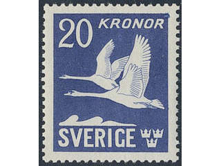 Sweden. Facit 337C ★★, 1942 Flying Swans 20 Kr blue, perf on four sides. SEK 1200