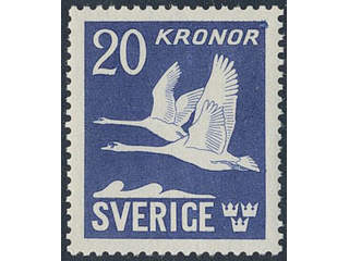 Sweden. Facit 337C ★★, 1942 Flying Swans 20 Kr blue, perf on four sides. SEK 1200