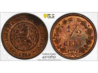 Nederländerna Willem II (1840-1890) 1/2 cent 1884, UNC PCGS MS64RB