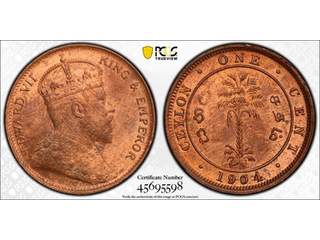 Ceylon Edward VII (1902-1910) 1 cent 1904, UNC, PCGS MS64RB