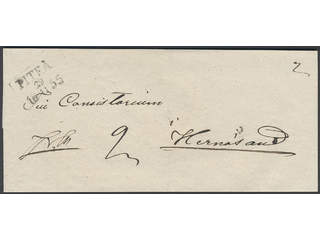Sweden. BD county. PITEÅ 29.11.1855, rectangular postmark. Type 3 on cover sent during …