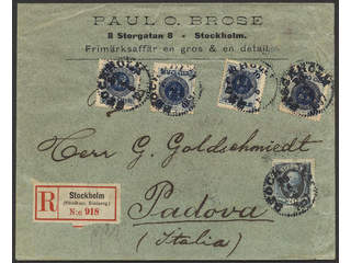 Sweden. Facit 50, 56 cover , 4x10/12 + 20 öre on registered cover sent from STOCKHOLM RG …