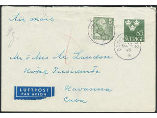 Sweden. Air mail cover Facit 271A, 291 , 5+85 öre on air mail cover sent from …
