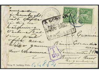 Sweden. Facit 144A cover , 2×10 öre on insufficiently prepaid postcard, sent during the …