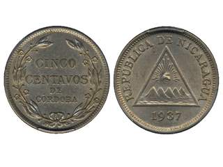 Coins, Nicaragua. KM 12, 5 centavos 1937. Graded by PCGS as MS62. XF-UNC.