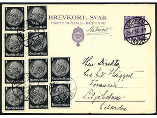 Sweden. Postal stationery, Double postcard, Facit bKd25, Reply-paid postcard 10+10 öre. …
