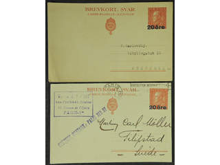 Sweden. Postal stationery, double postcard Facit bKd24 , Reply part 20/25 öre, one copy …