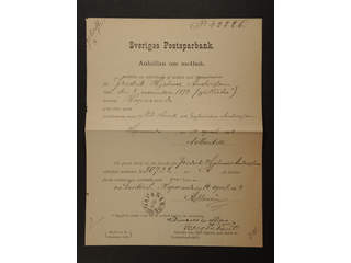 Sweden. Postal document. (Blankett n:r 1. September 1883.), Saving Postal Bank, request …