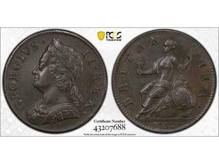 Storbritannien George II (1727-1760) 1/2 penny 1752, AU+, PCGS AU58