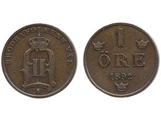 Coins, Sweden. Oskar II, MIS III.17, 1 öre 1892. Key date. 1+.