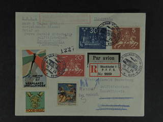 Sweden. Air mail cover Facit 201, 211, 214 , 5+20+30 öre on registered air mail cover …