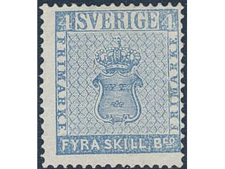 Sweden. Facit 2a1 (★) , 4 skill blue, thin paper. Fresh copy with certificate Sjöman …