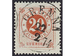 Sweden. Facit 22 used , 20 öre orange. EXCELLENT cancellation GRENNA 22.2.1874, and …