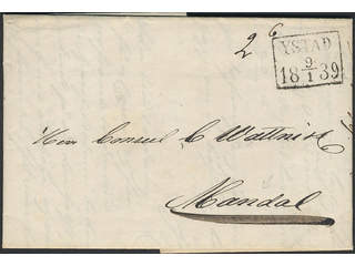 Sweden. Foreign-related cover. Norway. Prepaid 2-fold letter sent from YSTAD 9.1.1839 …