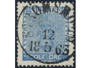 Sweden, Sverige, Sverige, Sverige. Facit 9l used, 12 öre blue, dense background. …