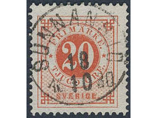 Sweden. Facit 33c used, 20 öre bright orange-red. Excellent canc. SUNNANSJÖ 18.10.1880.