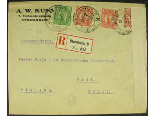 Sweden. Facit 82, 79 cover , 5+3x10 öre on censored registered cover sent from STOCKHOLM …