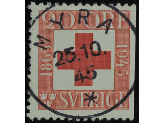 Sweden. Facit 358B used , 1945 Red Cross 20 öre red. EXCELLENT cancellation MYRA …