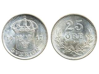 Coins, Sweden. Gustav V, MIS I.5, 25 öre 1917. 01/0.