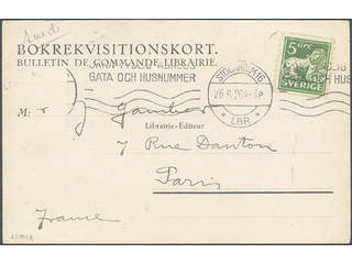 Sweden. Facit 143A on cover, 5 öre on book reqvisition card "Bulletin de commande …