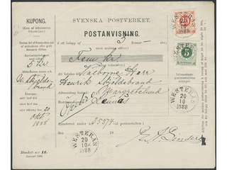 Sweden. Facit 43, 46 cover , 5+20 öre money order with the coupon still attached, sent …