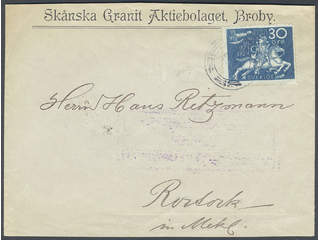 Sweden. Facit 216 cover, 30 öre on cover sent from BROBY 4.9.24 to Germany. Arrival pmk …