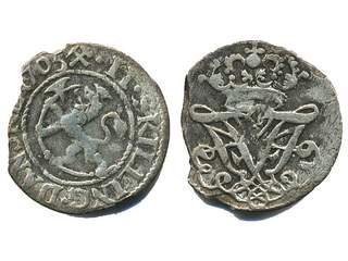 Coins, Norway. Frederik IV, Sieg 2, 1-H7a (NM49), 2 skilling 1705. 0,90 g, kantförlust. 1.