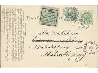 Sweden. Postal stationery, Official postcard, Facit TjbK7, Tj44, 5 öre sent …