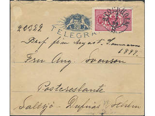 Sweden. Official Facit Tj16B on cover, 10 öre red, perf 13, type II on telegram cover …