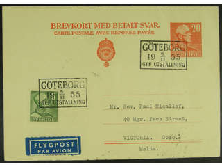Sweden. Postal stationery, double postcard Facit bKd30, 271B , Reply card 20+5 öre with …