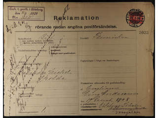 Sweden. Facit 54 on cover, 10 öre on form no. 329 (Februari 1908) complaint regarding …