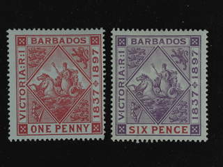 Barbados. SG 55y ★ , 1898 Diamond Jubilee 1 and 6 d on blued paper. GBP 260
