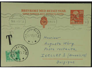 Sweden. Postal stationery, double postcard Facit bKd30 , Reply-paid postcard 20+20 öre …