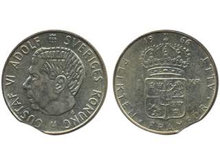 Coins, Sweden. Gustav VI Adolf, MIS I.16, 1 krona 1966. Mint error. Minor edge clip from …