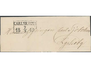 Sweden. K county. CARLSKRONA 7.3.1849, rectangular postmark. type 5 on very beautiful …
