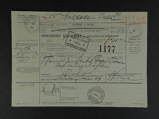 Sweden. Postal document. Bl. 65. (Febr. 42.), address card with notation "nödakt" …