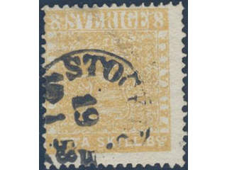 Sweden. Facit 4f used , 8 skill dull yellow-orange, dense background on medium thick …