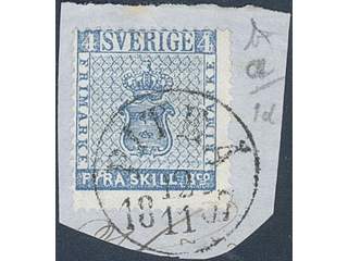 Sweden. Facit 2a1 on piece , 4 skill blue, thin paper on cut piece cancelled PITEÅ …