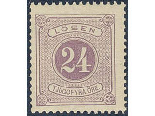 Sweden. Postage due Facit L17d ★★ , 24 öre red-lilac, perf 13 on yellowish paper. SEK 600